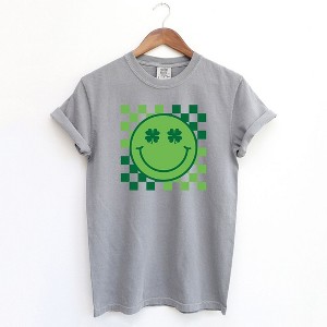 Simply Sage Market Women's Clover Eyes Smiley St. Patrick's Day Short Sleeve Garment Dyed Tee - 1 of 2