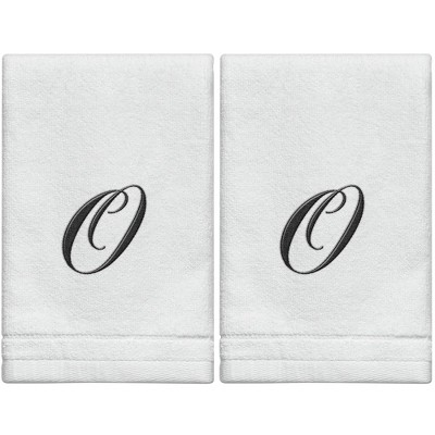 Creative Scents Set of 2 White Fingertip Monogrammed Towels, Black Embroidered