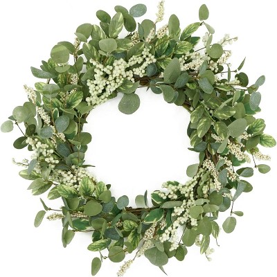 Luupathcy 20 inch Green Eucalyptus Wreath with Berry, for Home Wall Porch Decoration
