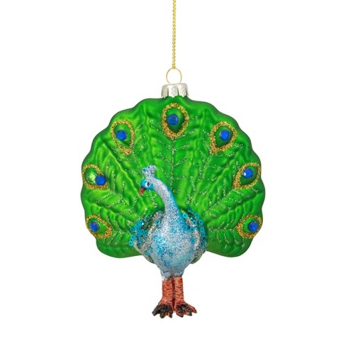 Peacock Glass Christmas Tree Ornament