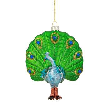 Northlight 4.75" Green and Blue Peacock Glass Christmas Ornament