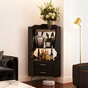 KTMBDW Corner Bar Storage Cabinet, 50" Tall Farmhouse Wine Cabinet w/Mirrored Back & 2 Drawers for Dining Room, Living Room, Kitchen - 1 of 4