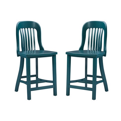 Set Of 2 Kendall Slat Back Counter Height Barstools Green - Linon ...