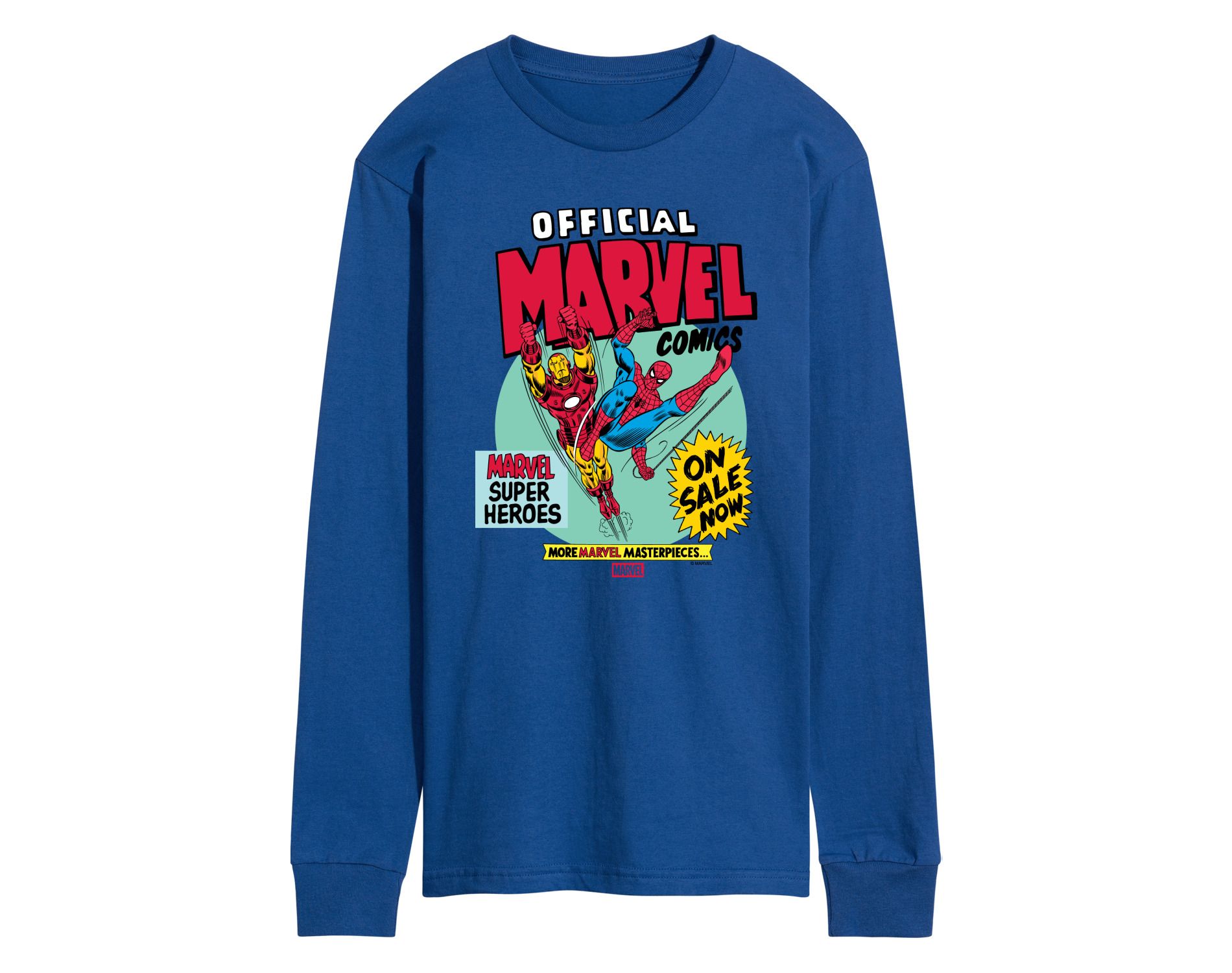 Men's Marvel Heroes Spider-Man Iron Man Long Sleeve Graphic T-Shirt - Royal Blue - 3 X-Large