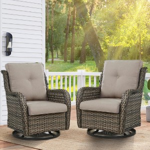 Buenhomino Outdoor Swivel Glider Rocking Chairs Set, 2 Pieces Rattan Wicker Patio Furniture Set for Porch Pool Deck Yard Garden - 1 of 4