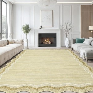 9x12 Beige Abstract Area Rug, Machine Washable Non-Slip Low Pile Carpet, Stain-Resistant Easy-Clean No-Shedding Rug for Dining, Bedroom, Living Room - 1 of 4