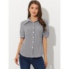 Allegra K Women's Plaid Blouse Bow Tie Neck Puff Short Sleeve Gingham Shirt - 4 of 4