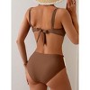 Eomenie Bikini Sets for Women Color Block Two Piece Bathing Suit V Neck Tie Back Swimsuit - 3 of 3