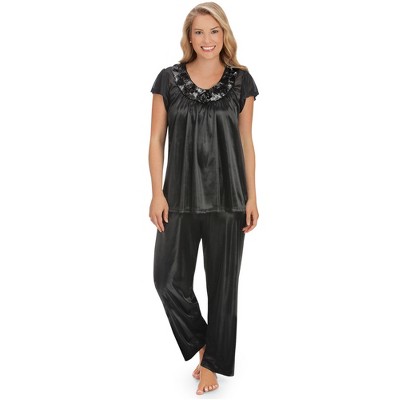 Collections Etc Rose Trim Short Sleeve Pajama Set