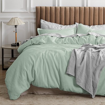 2/3 Pcs Waffle Comforter Set Soft Cotton Bedding Set Premium Cotton Cover with Polyester Fill for All Seasons