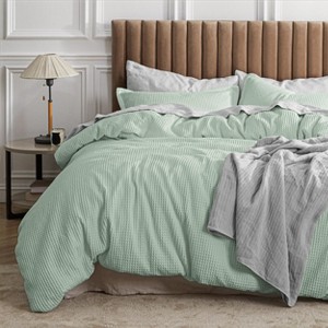 2/3 Pcs Waffle Comforter Set Soft Cotton Bedding Set Premium Cotton Cover with Polyester Fill for All Seasons - 1 of 4