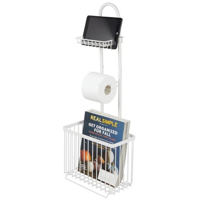 Mdesign Metal Free Standing Toilet Paper Stand/dispenser, Holds Tablet -  Black : Target