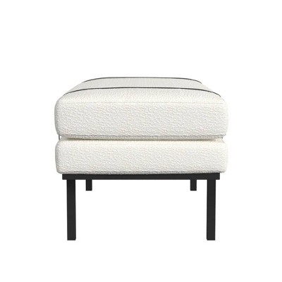Cream Boucle Upholstered Bench with Black Metal Base