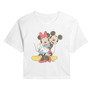Women's - Disney - Mickey Minnie Hug Cropped Graphic T-Shirt - 1 of 4