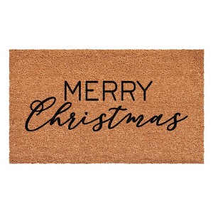 HomeRoots 24" X 36" Brown And Black Christmas Merry Christmas Outdoor Coir Door Mat - 1 of 4