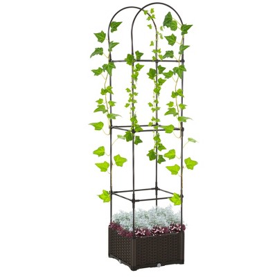 Outsunny 6' Raised Garden Bed Planter with Trellis, Self-Watering Disk, Drainage Holes & Steel Frame for Climbing Plants