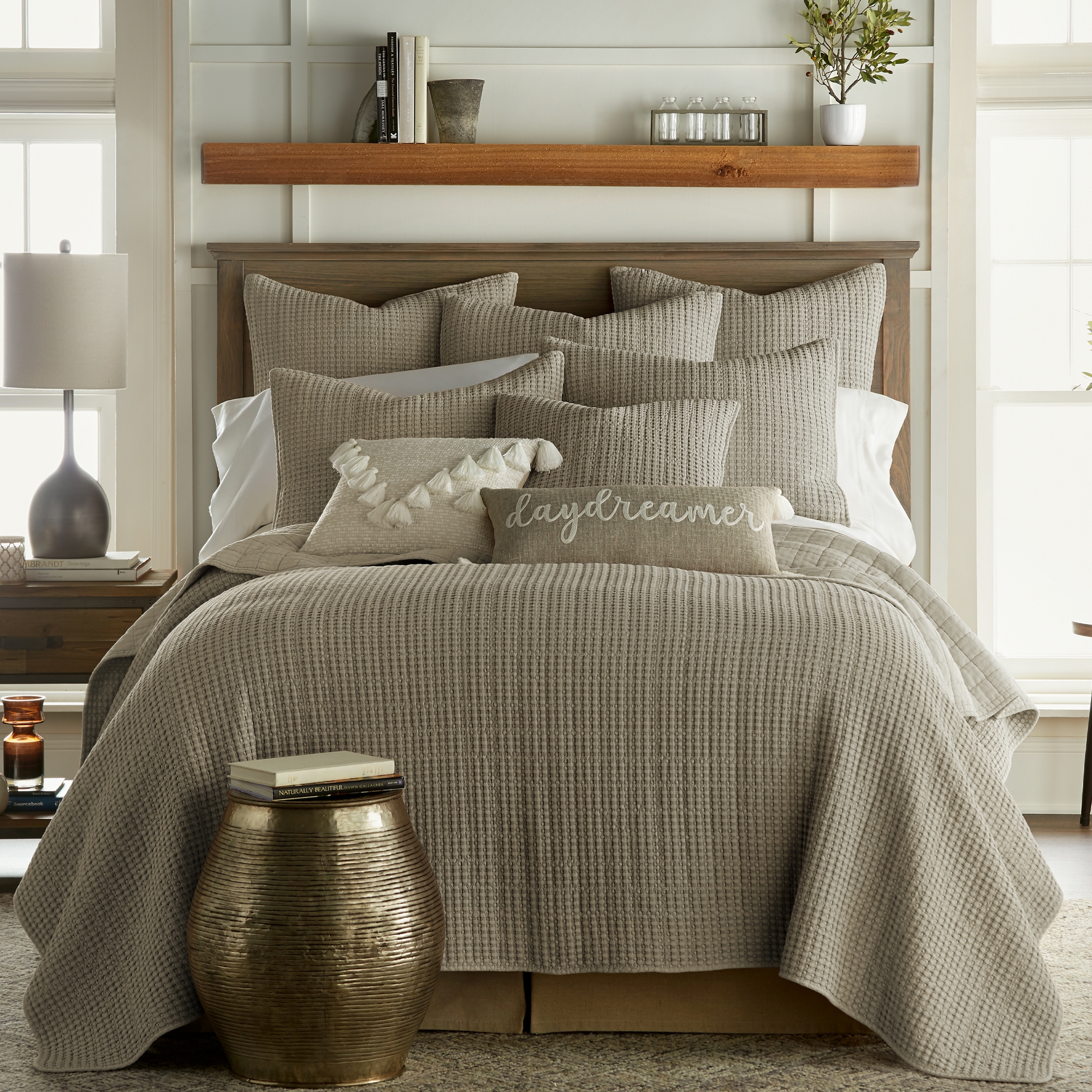 Mills Waffle Taupe Quilt Set - King Quilt and Two King Pillow Shams - Levtex Home