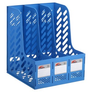 Unique Bargains PP Plastic Vertical Sturdy Detachable Design File Magazine Holder 3 Compartment - 1 of 4