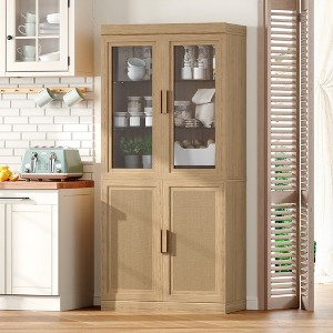 MAYEERTY  Natural Wood Grain Storage Cabinet with Glass Door for Living Room & Bar Area - 1 of 4