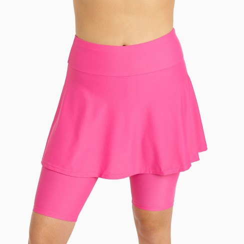 Calypsa Women's Flared Mid-thigh Swim Skirt With Bike Shorts - Magenta ...