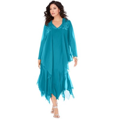 Roaman's Women's Plus Size Sequin Jacket Dress Set - 24 W, Deep Turquoise :  Target