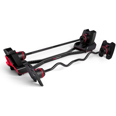 Bowflex SelectTech Adjustable Full Body Strength System Barbell and Curl Bar Bundle with Full Body Strength System Barbell Stand and Media Rack