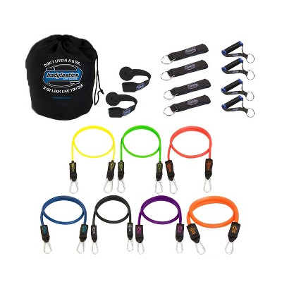Bodylastics BLSET81 Max Tension High Quality 19 Piece Exercise Equipment Set with Anti Snap Weight Resistance Bands, Handles, Anchors, and Travel Bag
