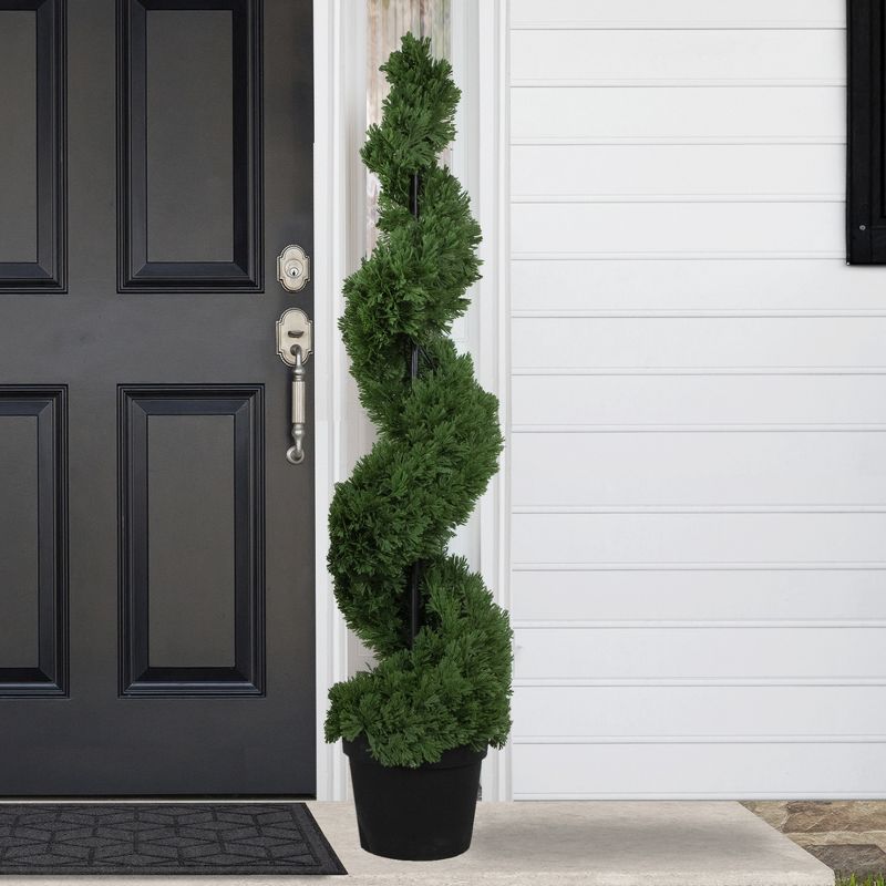 Northlight Real Touch™ Artificial Cedar Spiral Topiary Tree in Black Pot, Unlit - 5', 2 of 7
