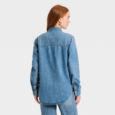 Women's Valentine's Day Relaxed Embellished Denim Shirt - Universal Thread