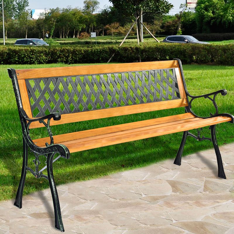 Tangkula Garden Metal Bench Porch Path Hardwood Chair for Patio Park  Outdoor Deck, 3 of 10
