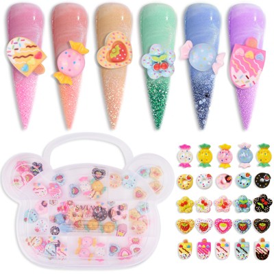 Saviland Unisex 50PCS 3D Candy Kawaii Self-Adhesive Nail Charms Set - Colorful Nail Art Supplies Starter Kit for Salon & Home.
