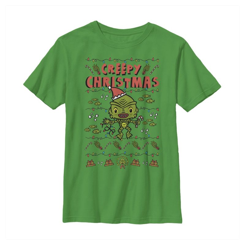 Boy's Universal Monsters Christmas Creature from the Lagoon Creepy String Lights T-Shirt, 1 of 4
