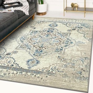 Luxe Weavers Distressed Floral Medallion Indoor Cream 8x10 Area Rug - 1 of 4
