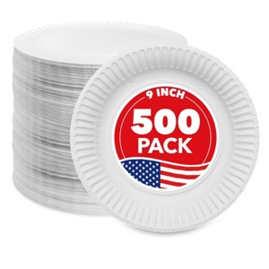 Stock Your Home 9-Inch Paper Plates Uncoated, Everyday Disposable Plates 9-inch Paper Plate Bulk, White, 500 Count - 1 of 4
