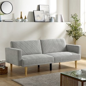 75.6" Futon Sofa Bed, Convertible Sleeper Sofa With Tapered Wood Legs, Modern Snowflake Velvet Upholstered Couch, 3 Seater Sleeper Sofa - 1 of 4