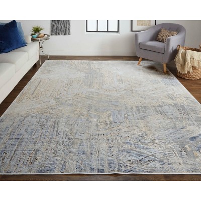 Gray and Beige Abstract Synthetic 3x5 Area Rug