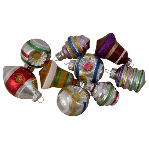 Northlight 9ct Silver and Red Striped 2-Finish Glass Christmas Ornaments 3.25