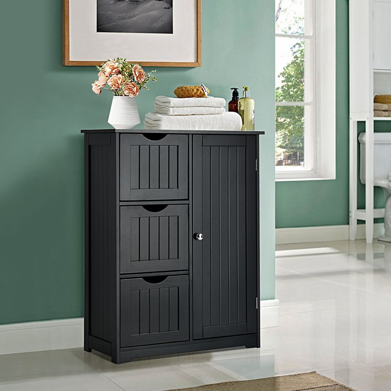 Costway Bathroom Floor Cabinet Side Storage Cabinet with 3 Drawers and 1 Cupboard Grey\ Black, 2 of 11
