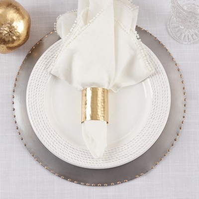 Gold Hammered Brass Modern Napkin Rings, Set of 4
