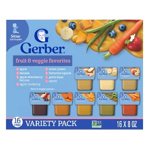 Gerber Baby Food Stage 2 Fruit & Veggie Puree Tubs 16 Variety Pack - 128oz - 1 of 4