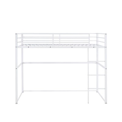 AZL1 Life Concept Beds Metal Loft Bed Twin Size Space-Saving Frame with Safety Guardrails for Kids Room, White, 77.36"*41.34"*62.2"