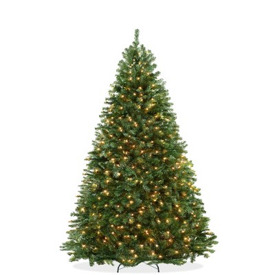 Casafield Realistic Pre-Lit Green Spruce Artificial Holiday Christmas Tree with Sturdy Metal Stand