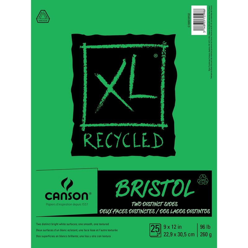 Canson XL Recycled Bristol Paper Pad 9"X12"-25 Sheets, 1 of 6