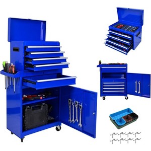 5 Drawer Rolling Tool Chest, 2-in-1 Steel Tool Storage Chest with Locking Wheels, Drawers, Hooks, Tray Dividers, for Garage, Workshop, Warehouse - 1 of 4