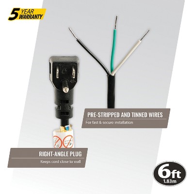 10-Amp Black Right-Angle Plug Power Supply Cord, 6ft
