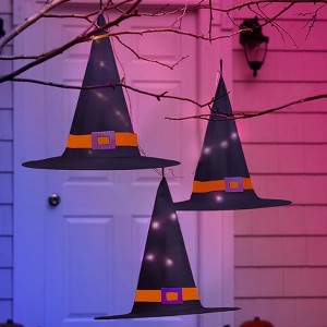 The Lakeside Collection Sets of 3 Lighted Witches' Hats - Black - 1 of 4