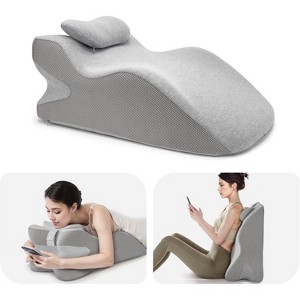 Hachikiko Adult Reading Pillow with Adjustable Headrest - Memory Foam Back Support for Bed, Gray ,60.7X24X36.5cm - 1 of 4