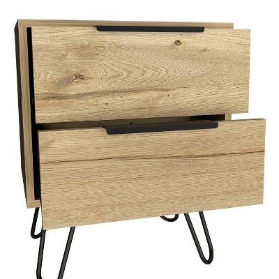 NicBex 17.71 inch Wide Nightstand with 2 Drawers, Side Table with Solid Wood Frame and Hairpin Legs,Bedside Table for Bedroom,Living Room,Black/Brown