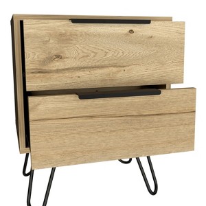 NicBex 17.71 inch Wide Nightstand with 2 Drawers, Side Table with Solid Wood Frame and Hairpin Legs,Bedside Table for Bedroom,Living Room,Black/Brown - 1 of 4