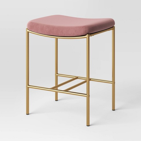 Orion Luxe Backless Counter Height Barstool with Brass Legs Blush Velvet Threshold